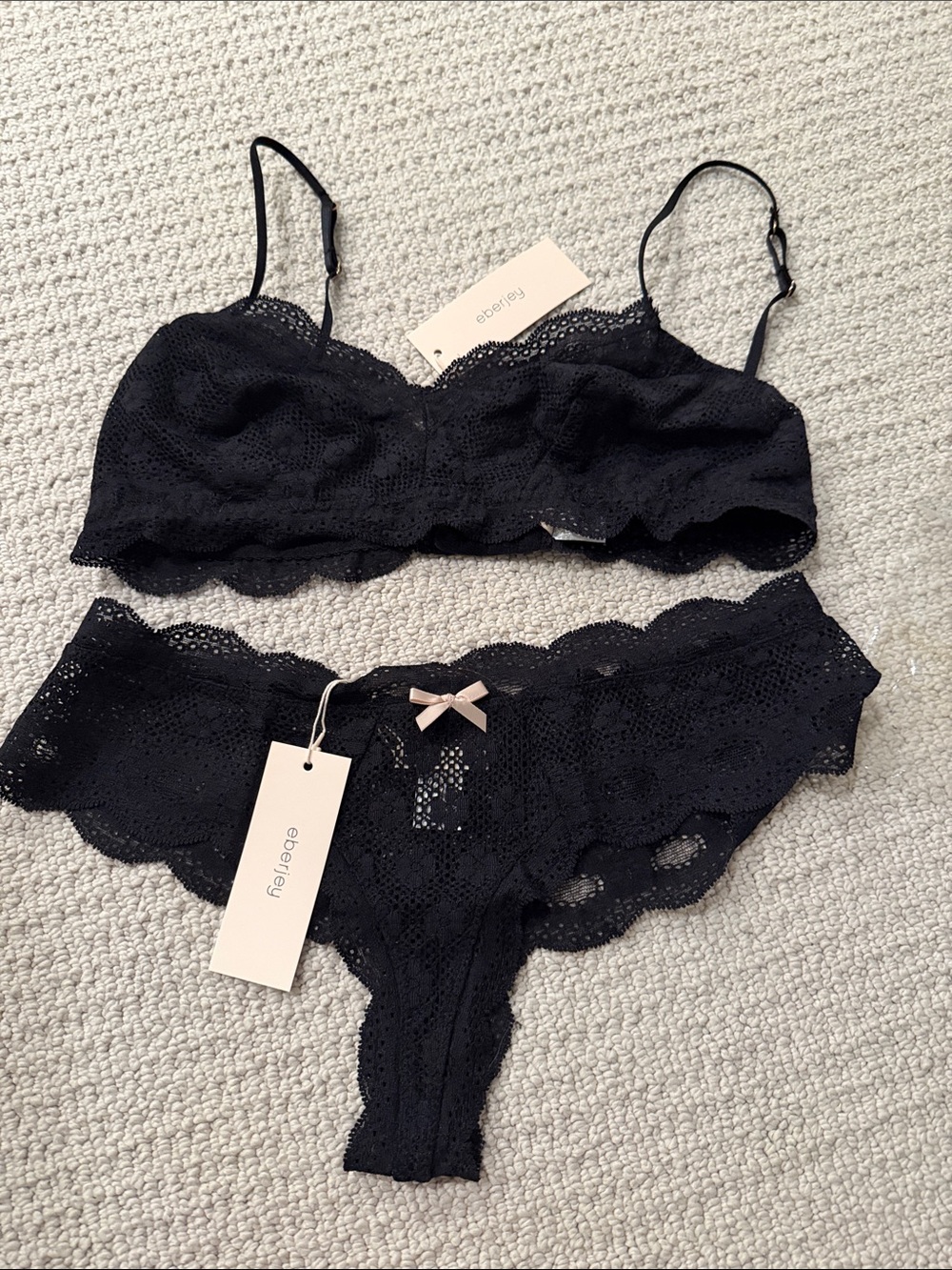 Eberjey Black Lace Bralette & Boythong Set